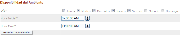 Formulario: Disponiblidad del Ambiente