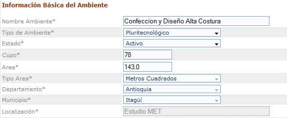 Formulario: Información Básica del Ambiente