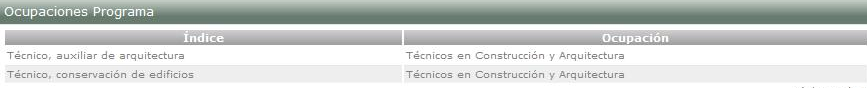 Ocupaciones del Programa